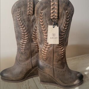 Ariat Tan and Brown Wedge Western Boots